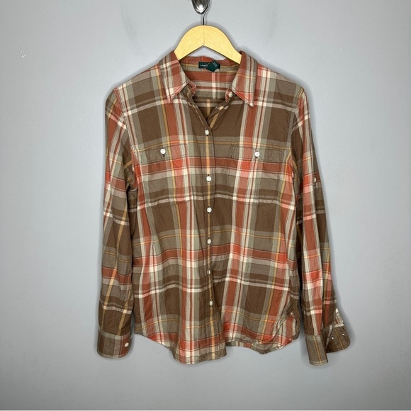 Lauren Ralph Lauren plaid button down long sleeve blouse - Picture 1 of 8